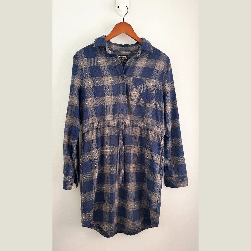 United By Blue Plaid Flannel Shirt Dress Blue & Gray Size XS